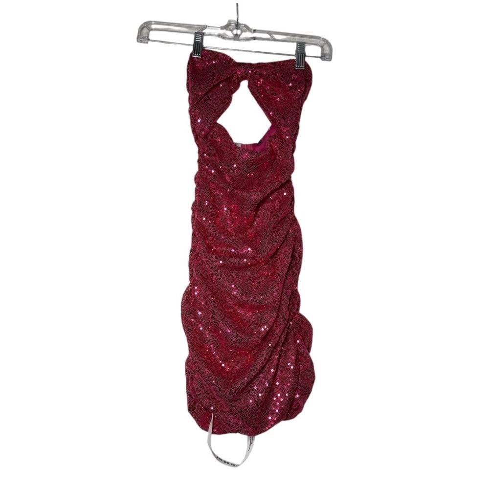 Lucy in The Sky Strapless Sequins Dress Back Bow Red Size XXS NWT